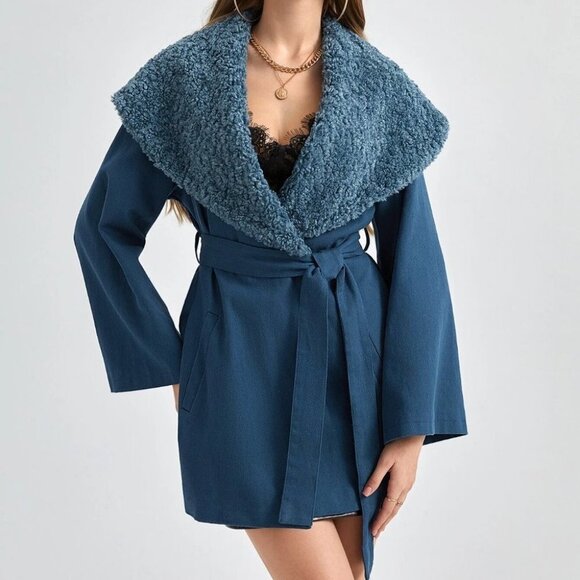 Blue Casual Womens Teddy Coat - Picture 3 of 5